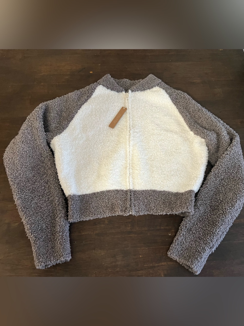 SKIMS Two-Tone Sherpa Puffer Jacket in Cream & Gray